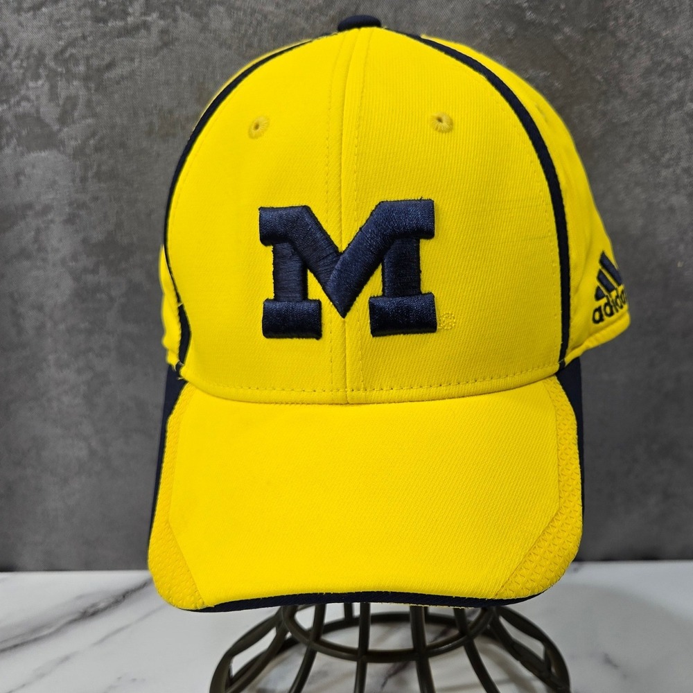 Adidas Michigan Wolverines Hat Mens L XL Yellow Navy Climalite Stretch Fit Cap